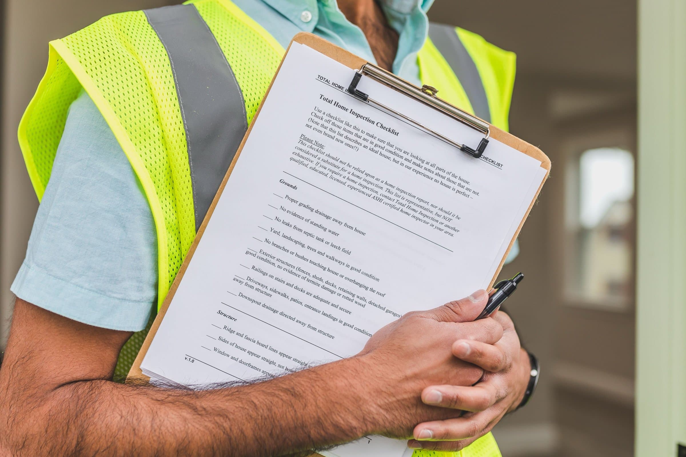 Close-up of a home inspection checklist on a clipboard